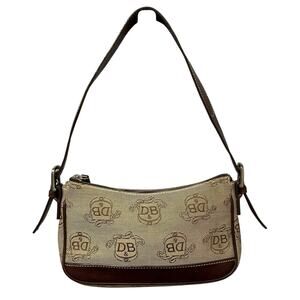 Vintage Dooney & Bourke Canvas Tan & Brown Adjustable Single Strap Shoulder Bag